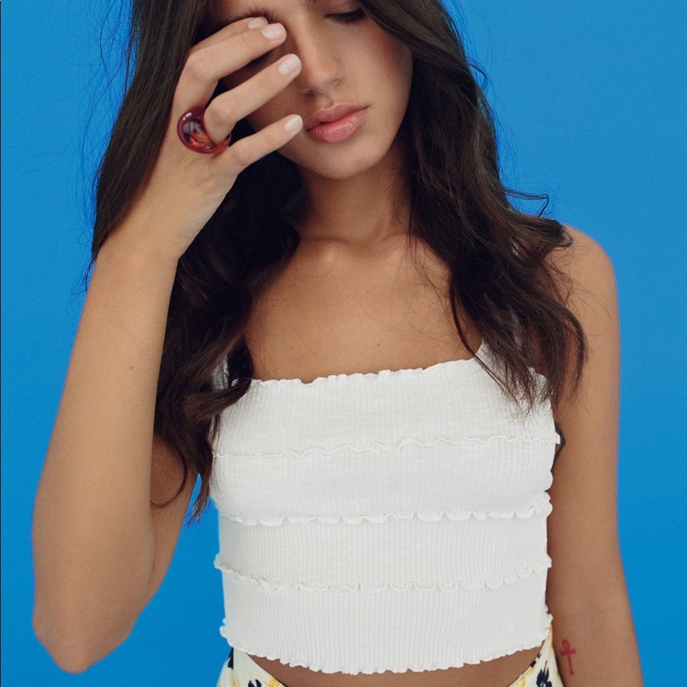 Zara seamed white crop top